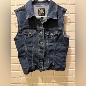 Kardashian Kollection Women's Size M Blue Denim Vest Collar Pockets